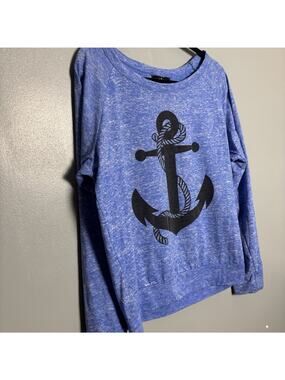 Bird & Vine Los Angeles Women’s Long Sleeve Anchor Blue Shirt Sea Lake Ocean